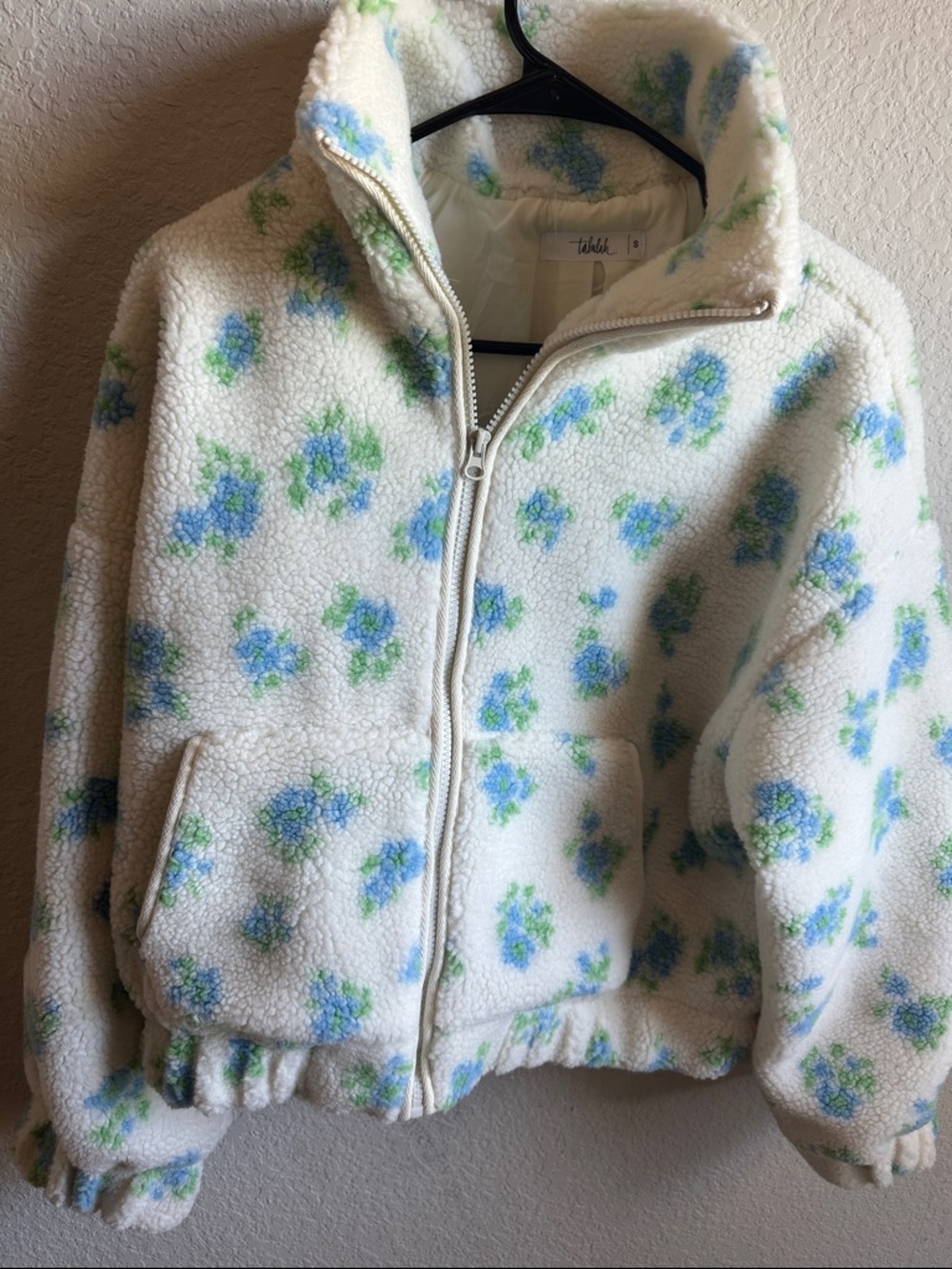 tibbi White Floral Sherpa Bomber Jacket